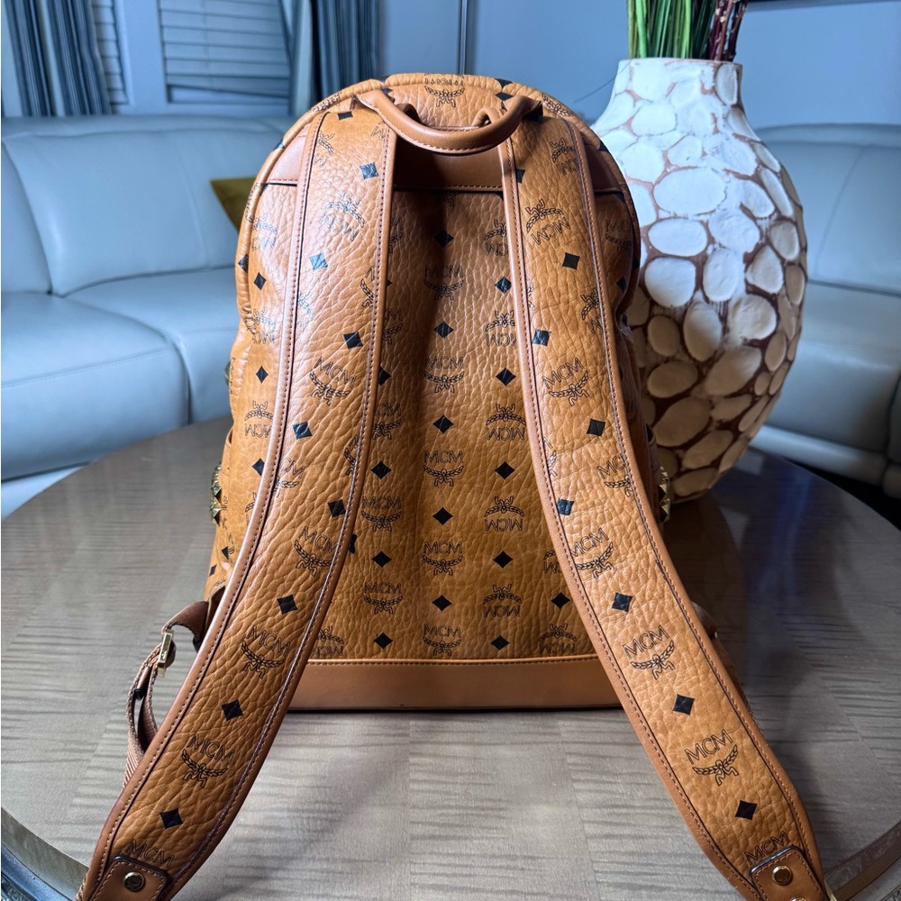 MCM Visetos Medium Side Studs Stark Backpack Cognac